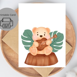 Tarjeta imprimible de oso tocando la guitarra / Para cualquier ocasión / Tarjeta de cumpleaños digital / Tarjeta de feliz cumpleaños imprimible / Descarga digital