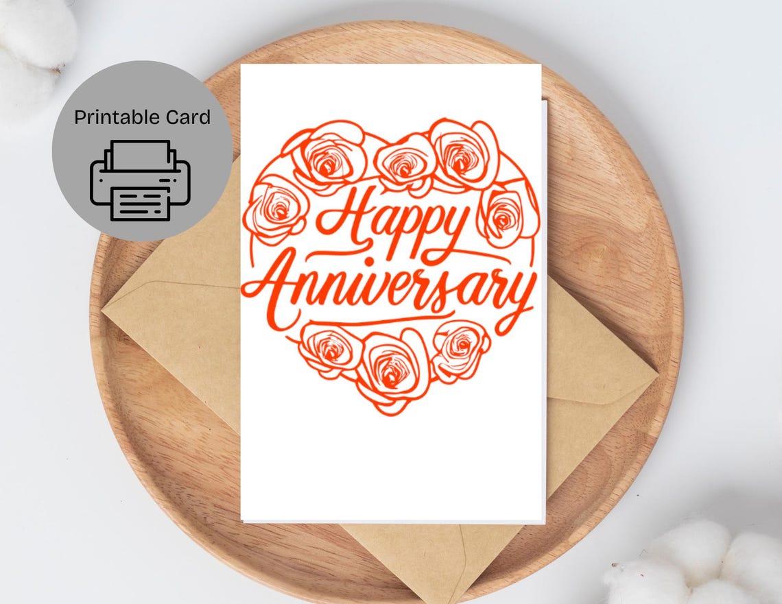 Happy Anniversary Card With Roses (printable PDF) - Etsy