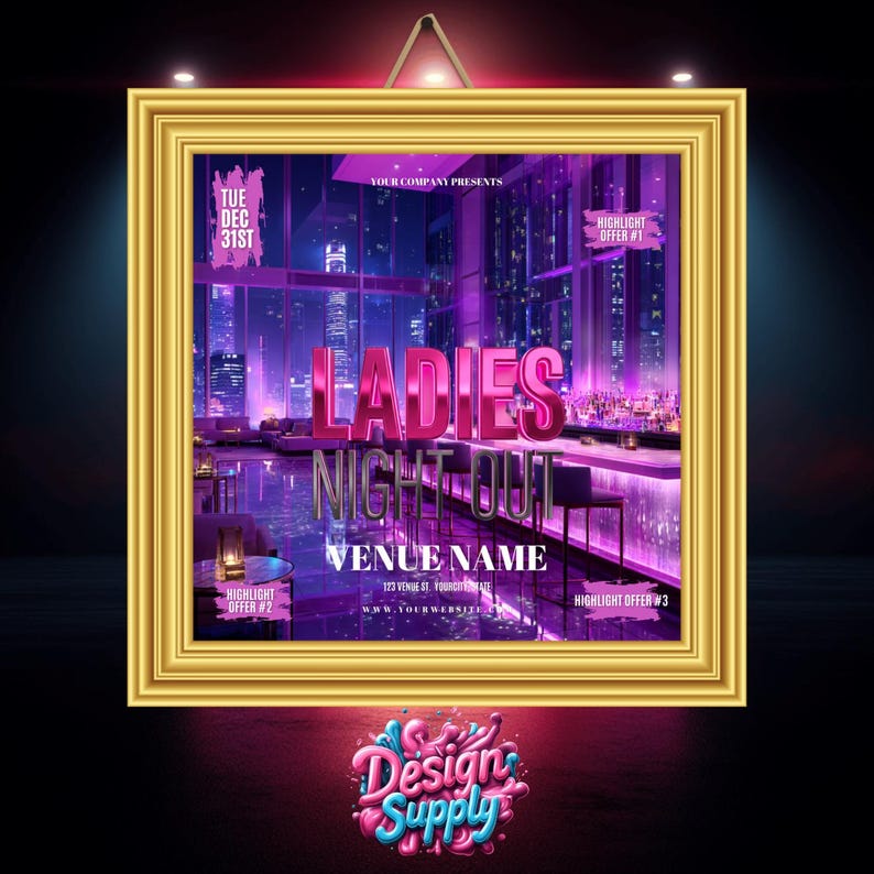 Ladies Night Out Flyer Template Neon Club Party Poster Instagram