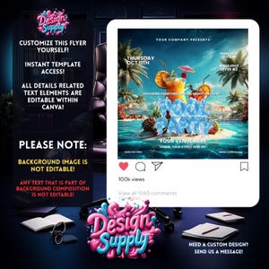 Pool Party Flyer Template | Summer Flyer | Flyer para Playa | Summer Party Flyers | Outdoor Party Flyer | Tropical Party Flyer image 3
