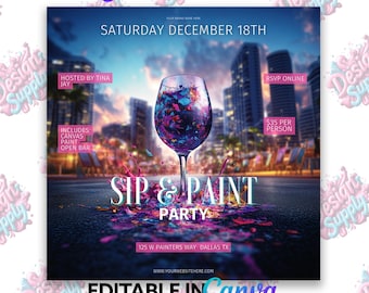 Sip and Paint Flyer Template | Paint and Sip | Sip and Paint | Paint and Sip Flyer | Paint and Sip Templates | Paint and Sip Template