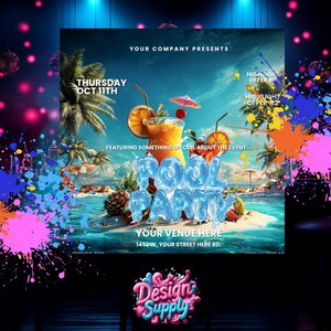 Pool Party Flyer Template | Summer Flyer | Flyer para Playa | Summer Party Flyers | Outdoor Party Flyer | Tropical Party Flyer image 5