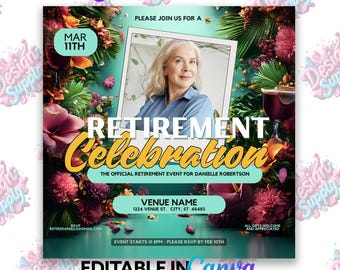 Tropical Retirement Party Invitation: Editable Canva Template