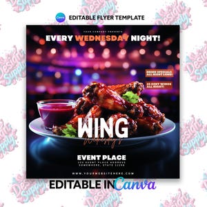 Ulotka Wing Wednesday | Szablon Canva Restaurant Bar | Edytowalny szablon ulotki wydarzenia