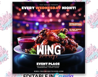 Wing Wednesday Flyer: Restaurant Bar Canva Template