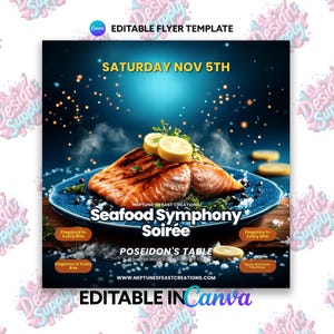 Seafood Party Flyer Template: Editable Ocean-Themed Invitation (Canva)