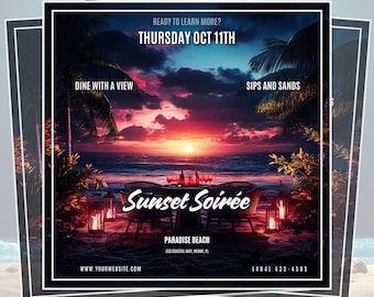 Sunset Soiree Flyer Template: Beach Party Invitation (Canva Editable)