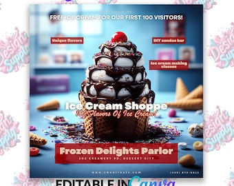 Modello di volantino per gelateria: design modificabile in Canva