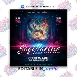 Sagittarius Birthday Bash Flyer: Editable Canva Template