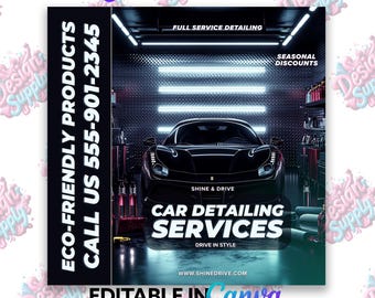 Plantilla de folleto para servicios de detallado de automóviles: Promoción de negocios automotrices (Canva editable)