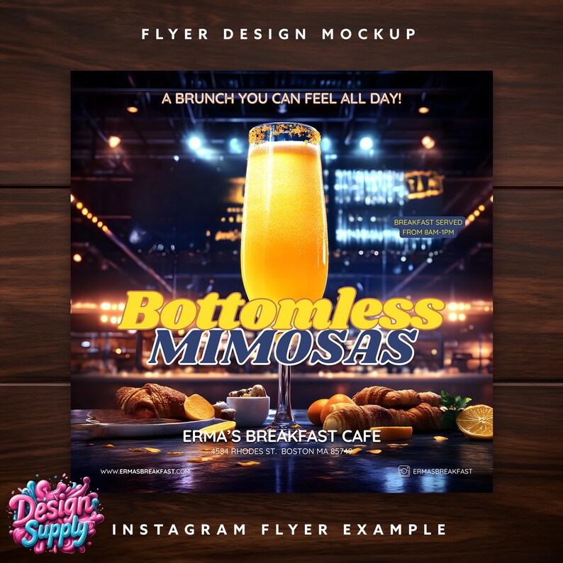 Brunch Flyer Vorlage | Brunch Mimosa Flyer | Mimosa Brunch Party Flyer Canva | Brunch und Mimosas Mottoparty einladen | Bearbeitbare Leinwand Bild 3