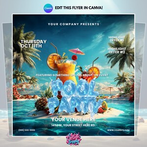 Pool Party Flyer Template | Summer Flyer | Flyer para Playa | Summer Party Flyers | Outdoor Party Flyer | Tropical Party Flyer image 1