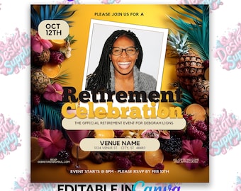 Tropical Retirement Party Flyer: Editable Canva Template (Digital Download)