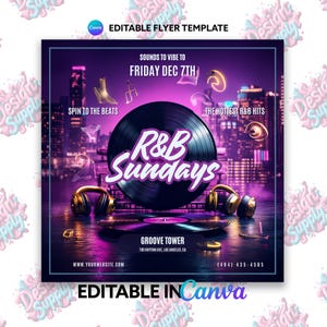 RnB Sundays Flyer Template | Editable Canva Design for RnB Party | Nightclub Event Promotion | Music Event Invitation Flyer
