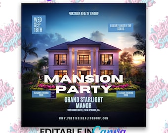 Modèle de Flyer de fête dans un manoir : invitation à un événement luxueux (toile modifiable)
