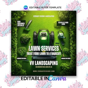 Modelo de folheto de paisagismo de gramado | Design Canva editável para promoção de negócios de paisagismo | Folheto de anúncio de serviço de cuidados com gramados