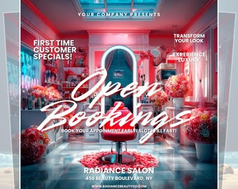 Salon Grand Opening Flyer: Editable Canva Template, Beauty Event Ad