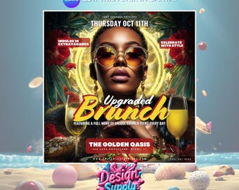 Bearbeitbare Brunch-Party-Flyer-Vorlage: Pulsierendes Frühstücksevent (Canva)