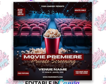 Movie Premiere Flyer: Private Screening Event, Editable Canva Template (Digital Download)