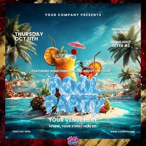 Pool Party Flyer Template | Summer Flyer | Flyer para Playa | Summer Party Flyers | Outdoor Party Flyer | Tropical Party Flyer image 2