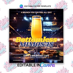 Brunch Flyer Vorlage | Brunch Mimosa Flyer | Mimosa Brunch Party Flyer Canva | Brunch und Mimosas Mottoparty einladen | Bearbeitbare Leinwand Bild 1