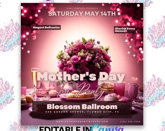 Mothers Day Flyer Template | Tea Party Flyer | Women's Tea Party Flyer Canva | Tea Party Invitation | Editable Mothers Day Flyers