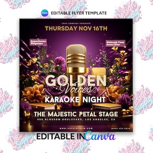 Golden Voice Karaoke Night Flyer: Editable Canva Template