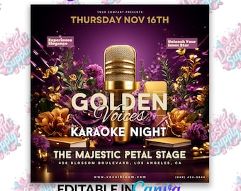 Flyer Golden Voice Karaoke Night : modèle de toile modifiable