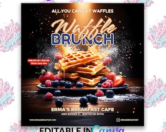 Waffle Brunch Flyer: Editable Breakfast Event Canva Template