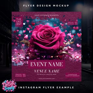 Pink Rose Valentine's Day Flyer Template: Editable Floral Event ...
