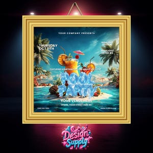 Pool Party Flyer Template | Summer Flyer | Flyer para Playa | Summer Party Flyers | Outdoor Party Flyer | Tropical Party Flyer image 4