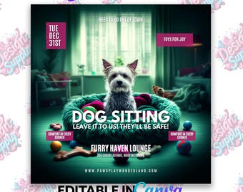 Szablon ulotki dla opiekunów psów: edytowalna reklama opieki nad zwierzętami (Canva)