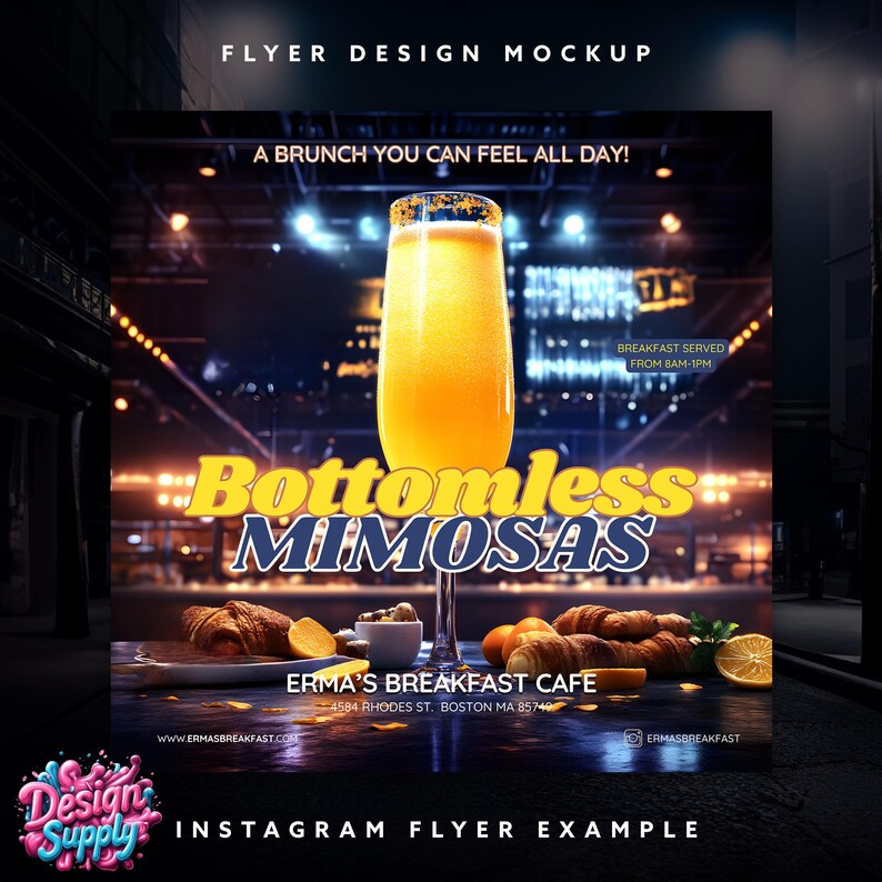 Brunch Flyer Vorlage | Brunch Mimosa Flyer | Mimosa Brunch Party Flyer Canva | Brunch und Mimosas Mottoparty einladen | Bearbeitbare Leinwand Bild 2