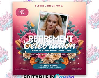 Floral Retirement Party Invitation Template: Editable Canva Invite (PDF)