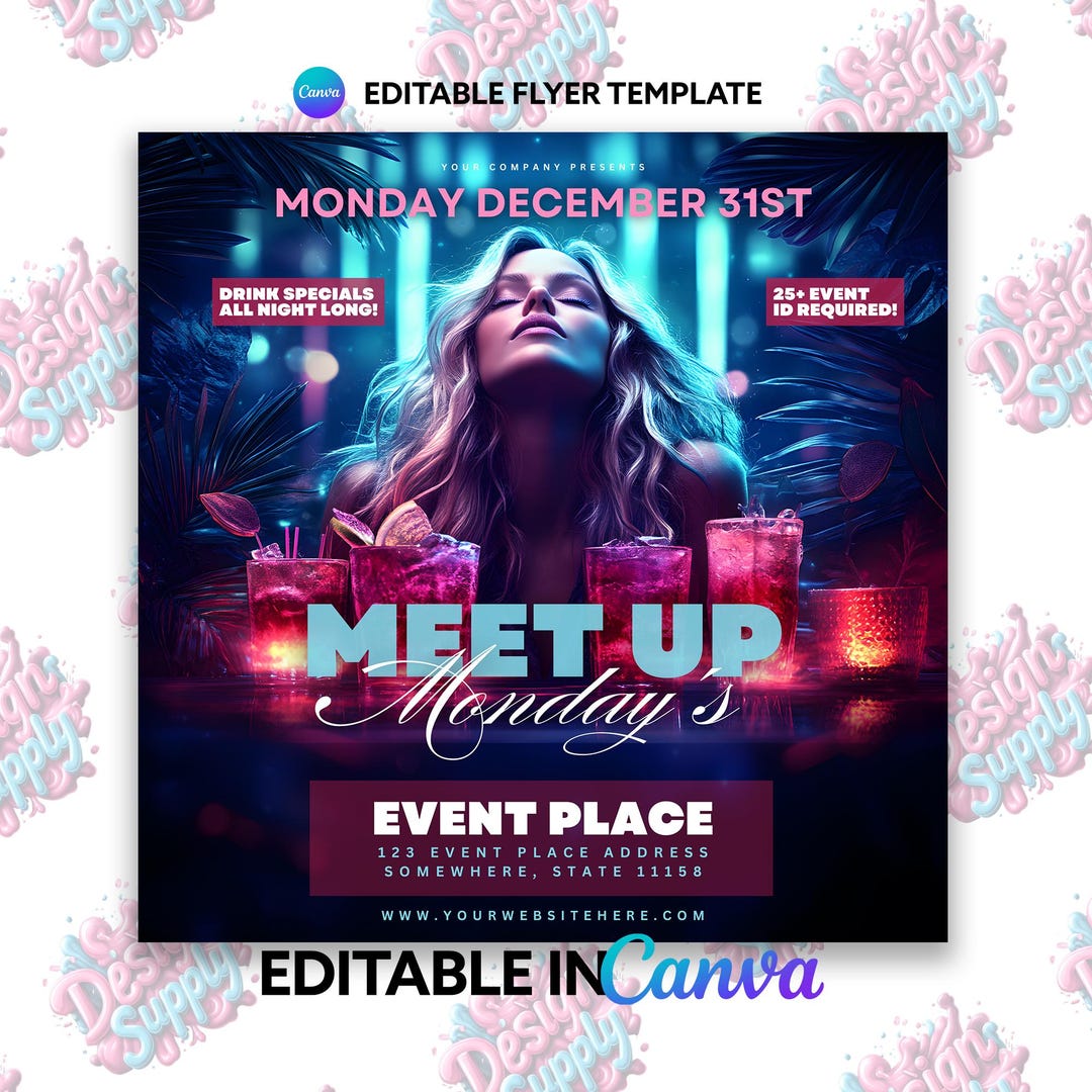 Meet up Mondays Canva Template | Customizable Event Design | Club Flyer ...