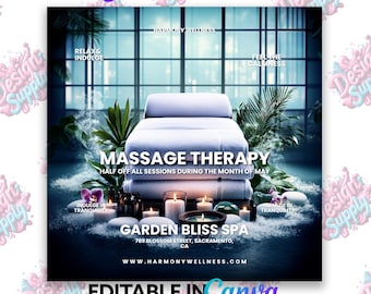 Massage Flyer Vorlage | Individueller Flyer | Massage Verkaufsflyer | Therapie-Menü Vorlage | Bearbeitbarer Flyer | Türkis Spa Flyer