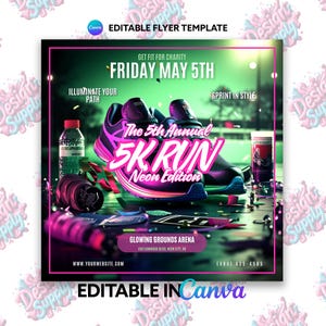 5k Run Flyer Template | 5k Promo | 5k Digital Flyer | Marathon Flyer | Canva Triathlon Flyer Template | Canva Editable Running Logo