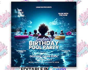 Birthday Pool Party Invitation Template: Editable Canva Flyer