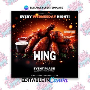 Szablon Canva imprezy miejskiej Wing Wednesday | Ulotka promocyjna klubu | Edytowalny szablon ulotki wydarzenia