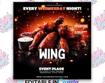 May include: Flyer advertising a wing night every Wednesday. The flyer features a close-up image of a pile of crispy, golden brown chicken wings. The text on the flyer reads "Every Wednesday Night!" and "Wing Wednesday's".