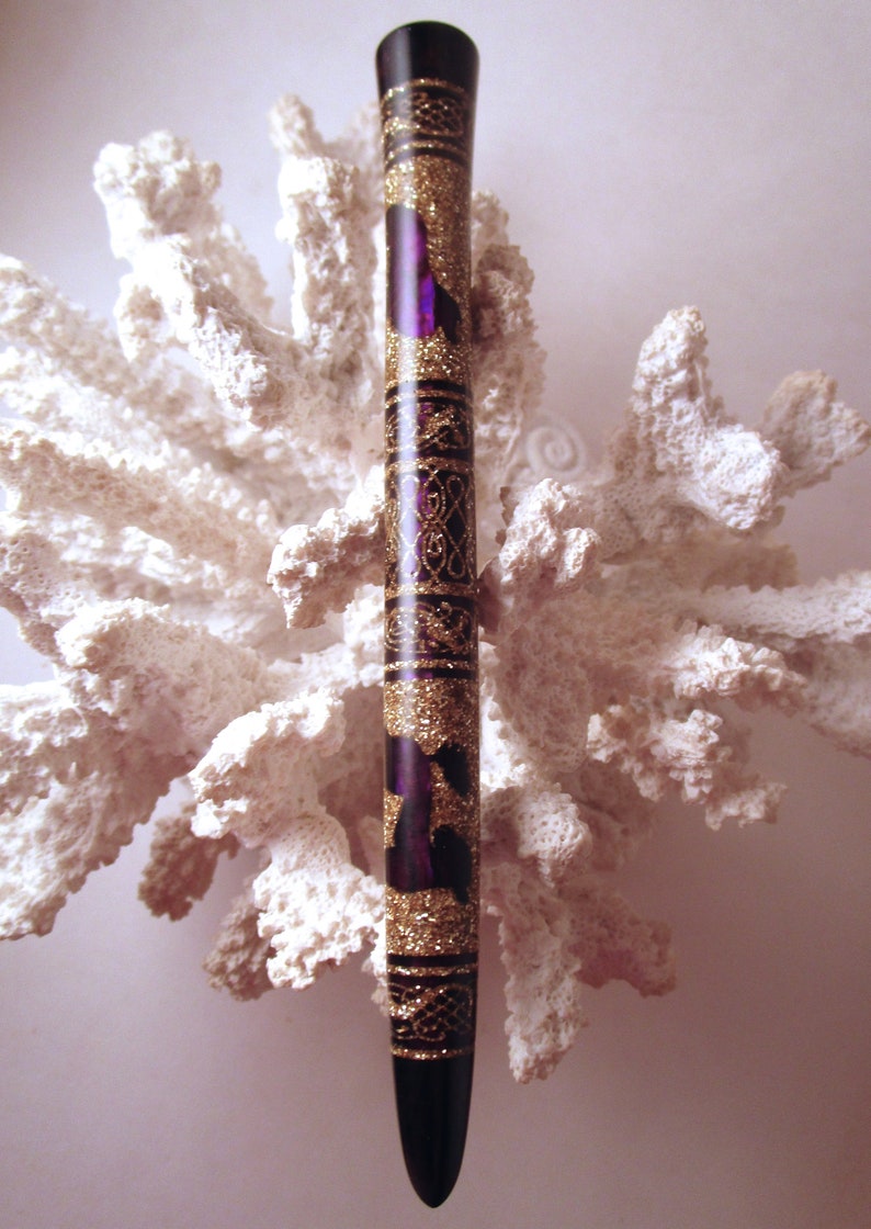 RESERVED-The Princess Eve Dog Lover Hair Stick Featuring African Blackwood inlaid with Purple Paua Shells and Gold Extreme Pearl Essence image 2