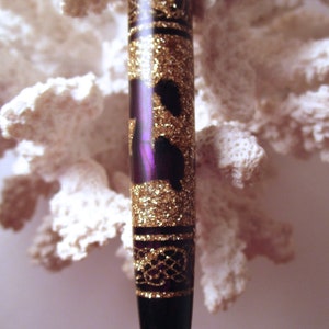 RESERVED-The Princess Eve Dog Lover Hair Stick Featuring African Blackwood inlaid with Purple Paua Shells and Gold Extreme Pearl Essence image 4