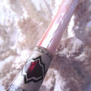 The "Princess Eve" Hair Stick Featuring Gabon Ebony Inlaid with Red and Angel Wing Pink Paua Shells, Abalone Shells and Silver
