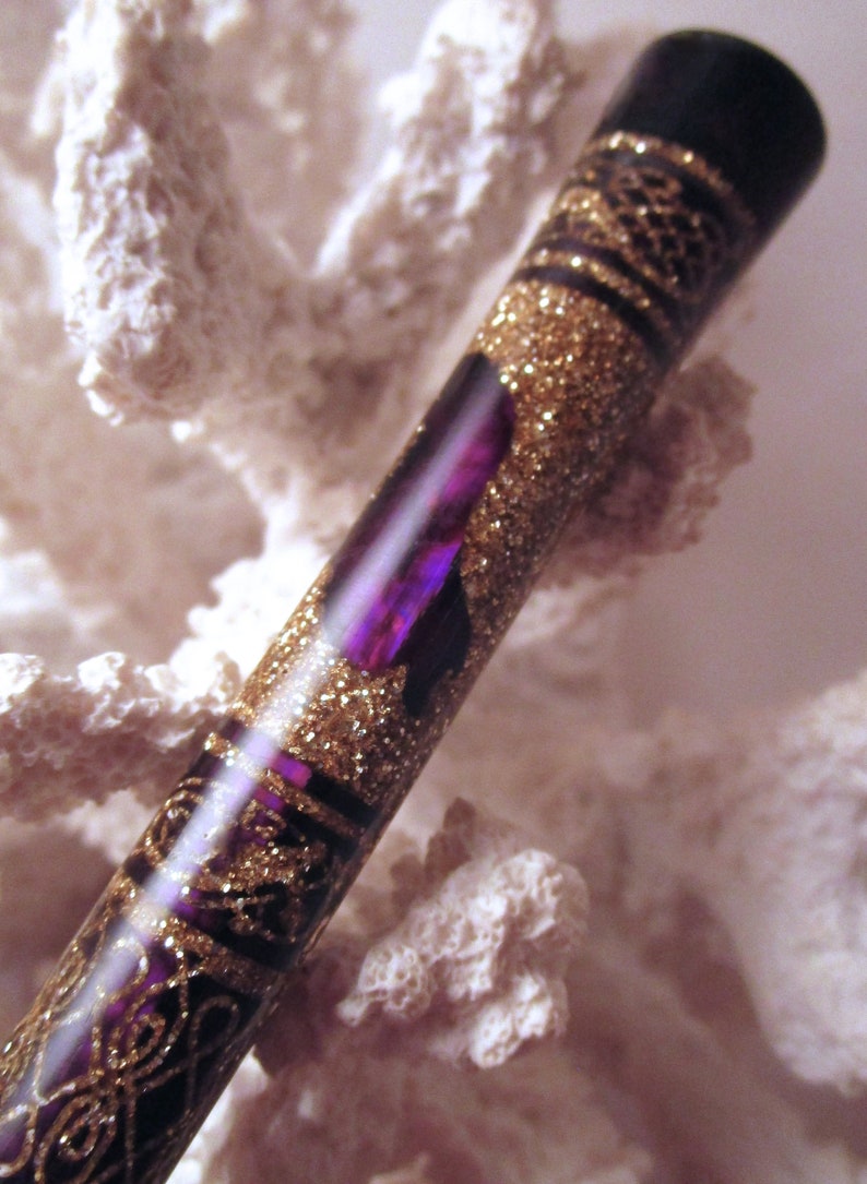 RESERVED-The Princess Eve Dog Lover Hair Stick Featuring African Blackwood inlaid with Purple Paua Shells and Gold Extreme Pearl Essence image 1