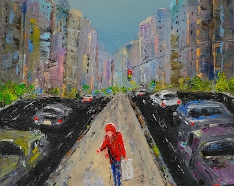 original oil painting landscape figure people cityscape buildings figurative homeless street cars city canvas one of a kind home decor art