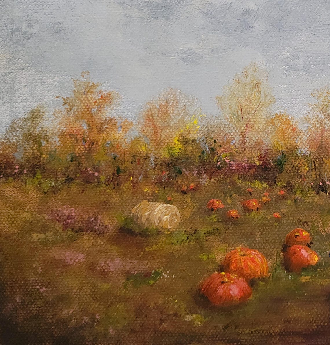 Original Oil Painting Autumn Landscape Pumpkin Painting Farm Pumpkin ...
