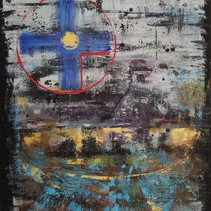 Original Abstract Oil Painting: Black Gold Landscape Wall Art