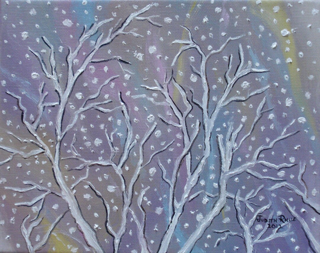 Original Oil Painting: Winter Snow Tree Branches, 8x10 Canvas Art - Etsy