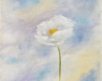 original oil painting flower flowers floral clouds garden whimsical nature inspired small canvas wall art home living decor gardening gift