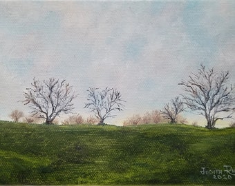 original oil painting landscape trees country clouds small gift nature beauty peaceful landscapes roots branches tree home wall decor art US